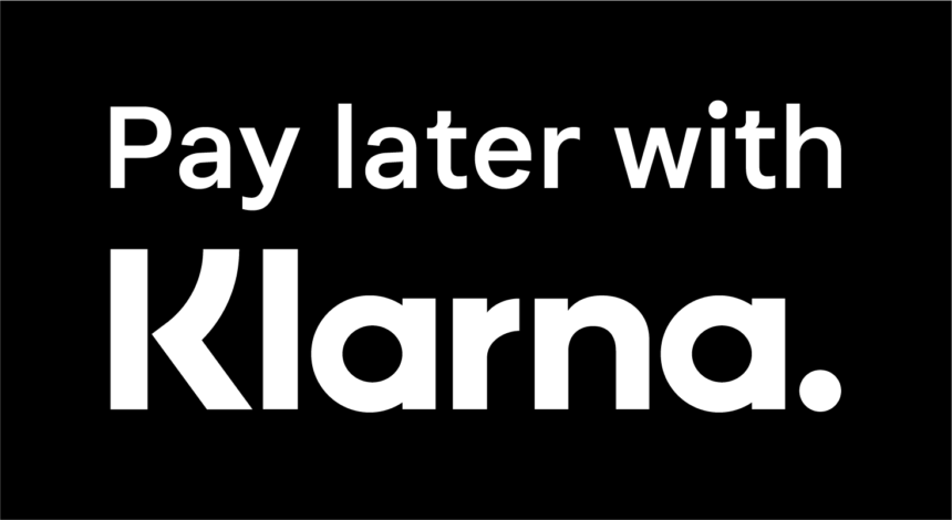 pay later with Klarna logo white text black background