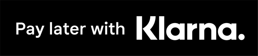 pay later with klarna logo white text button black background horizontal