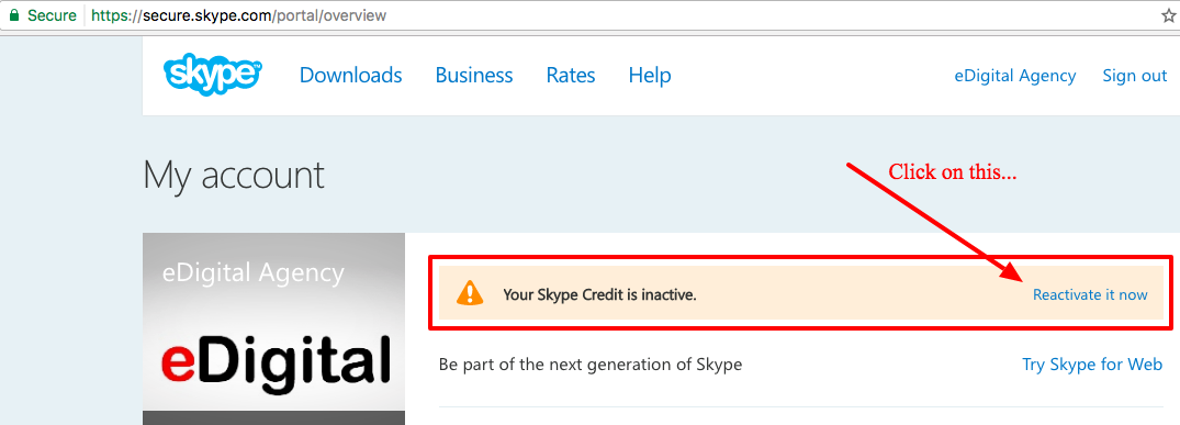 skype credit how to reactivate step 2
