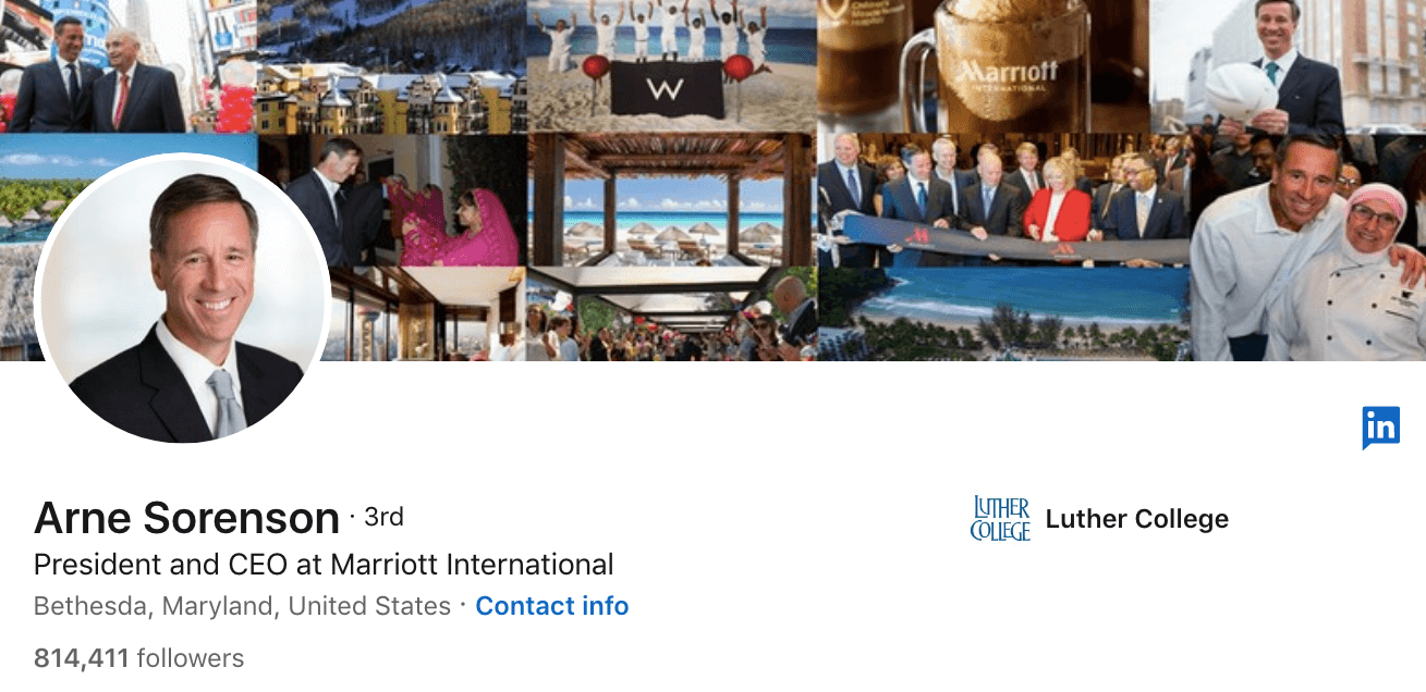 Arne Sorenson CEO Marriott hotels Linkedin profile cover image collage