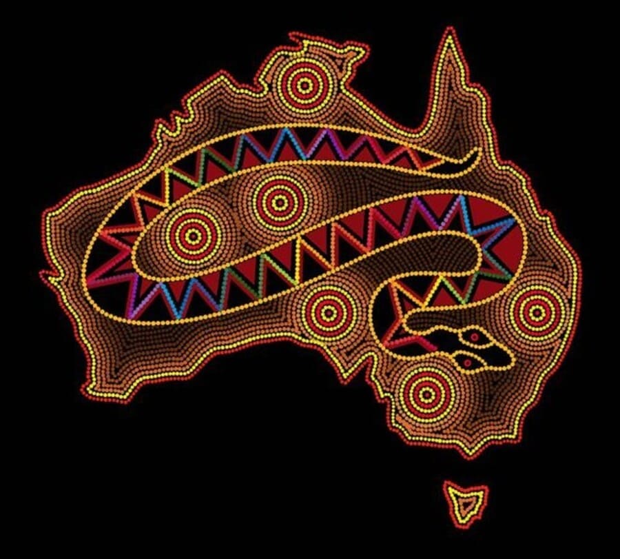 Australia map flag rainbow serpent