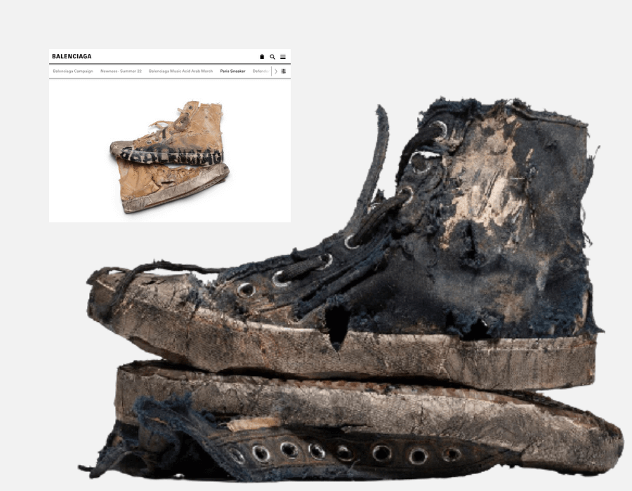 Balenciaga paris sneakers trashed shoes destroyed homeless