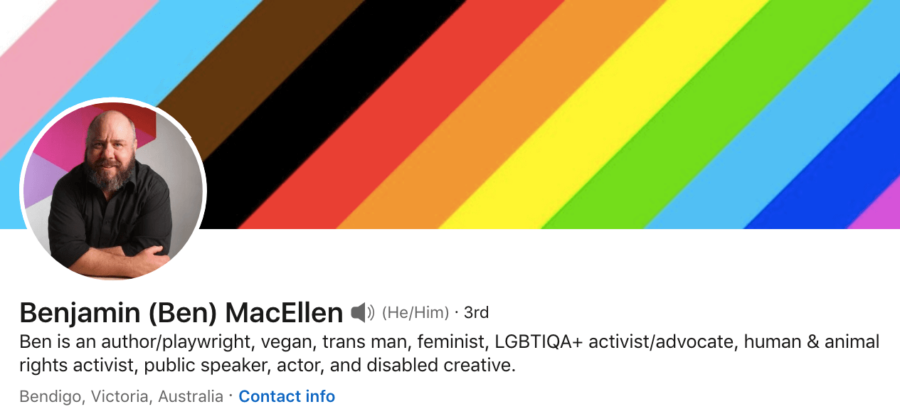 Benjamin MacEllen trans man feminist LGBTQIA+ animal rights activist