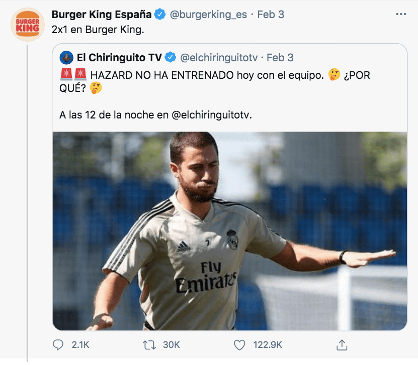 Burger King España 2x1 offer Hazard overweight fat tweet twitter