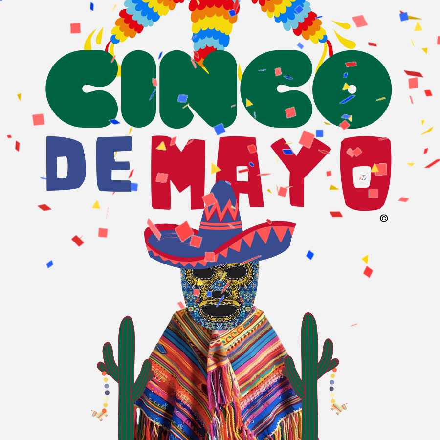 Cinco de Mayo logo illustration wrestler mask cactus piñata serape shawl mexican hat