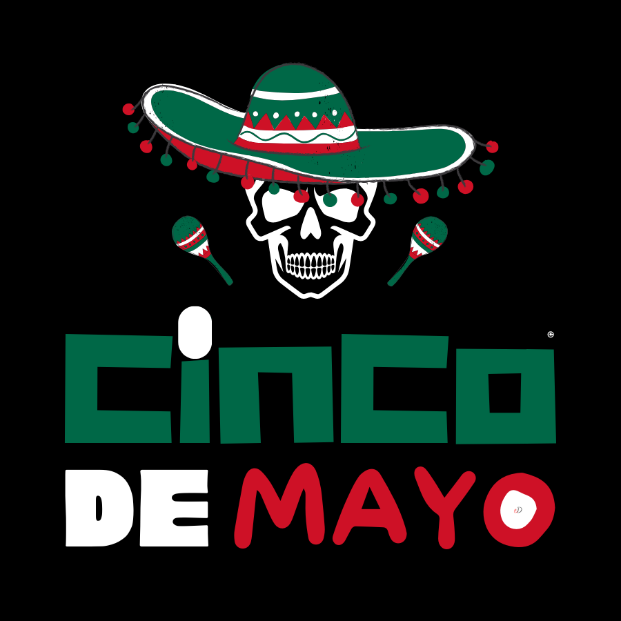 Cinco de Mayo logo skull hat maracas