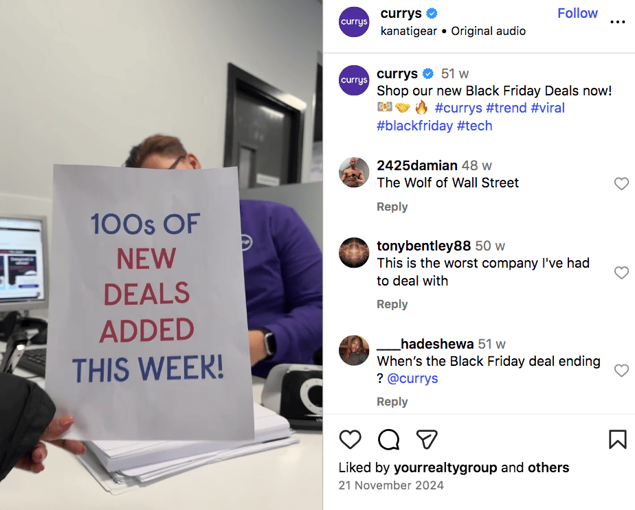 Currys shop our new Black Friday deals Instagram reel 2024