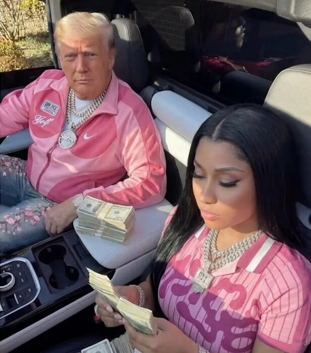 Donald Trump AI photo Nicki Minaj on car counting money