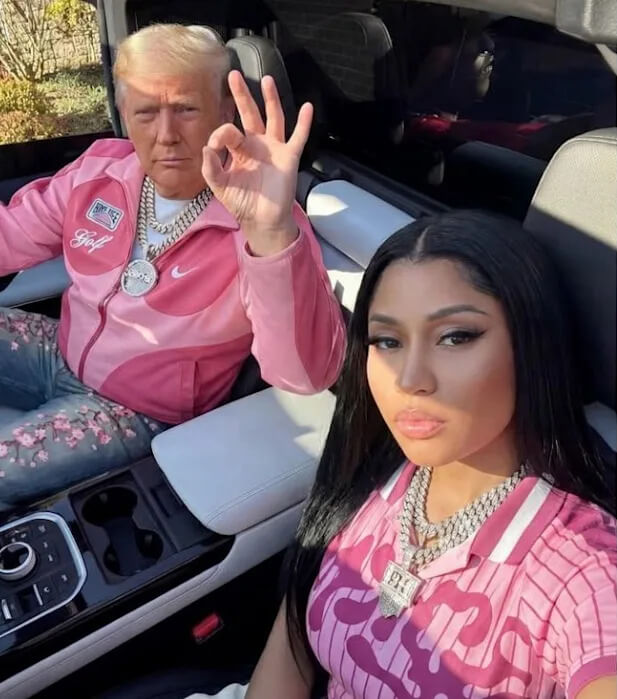 Donald Trump AI photo Nicki Minaj on car
