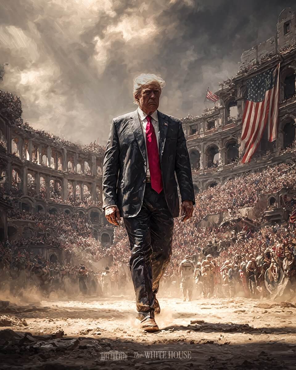 Donald Trump AI photo striding into the colosseum