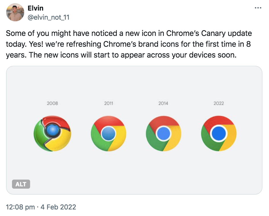 Elvin Hu designer Chrome logo evolution update tweet on X