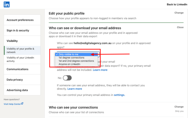 HOW TO HIDE YOUR EMAIL ADDRESS FROM LINKEDIN CONNECTIONS STEPS EDigital Agency