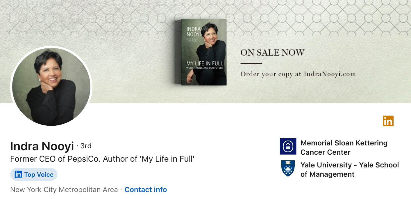 Indra Nooyi LinkedIn cover image author style book on sale