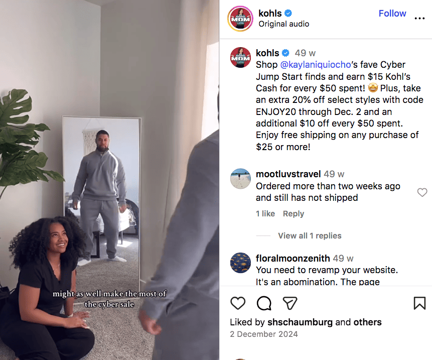 Kohls Cyber Monday deals video 2024 Instagram post