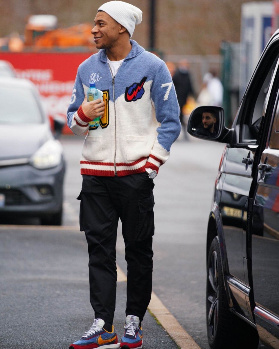 Kylian Mbappé black cargo pants streetwear Paris France