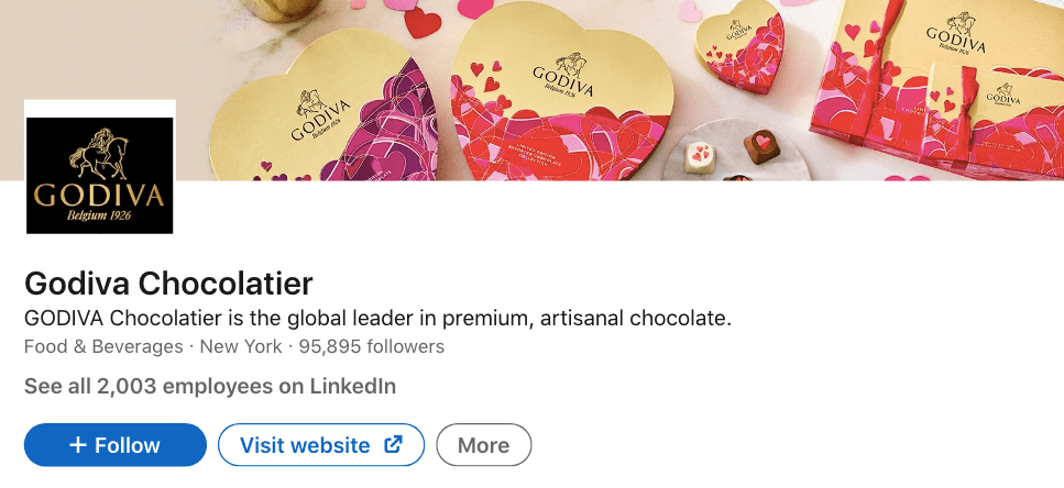 Linkedin company cover photo Godiva Chocolatier Valentines Day