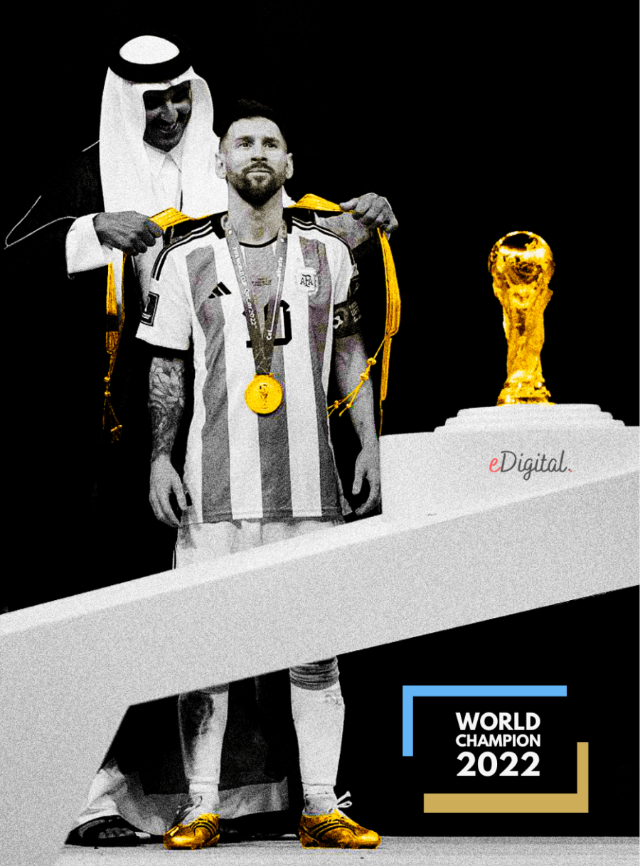 Lionel Messi bisht gold mishlaḥ abā black arab cloak tùnica qatar medal cup