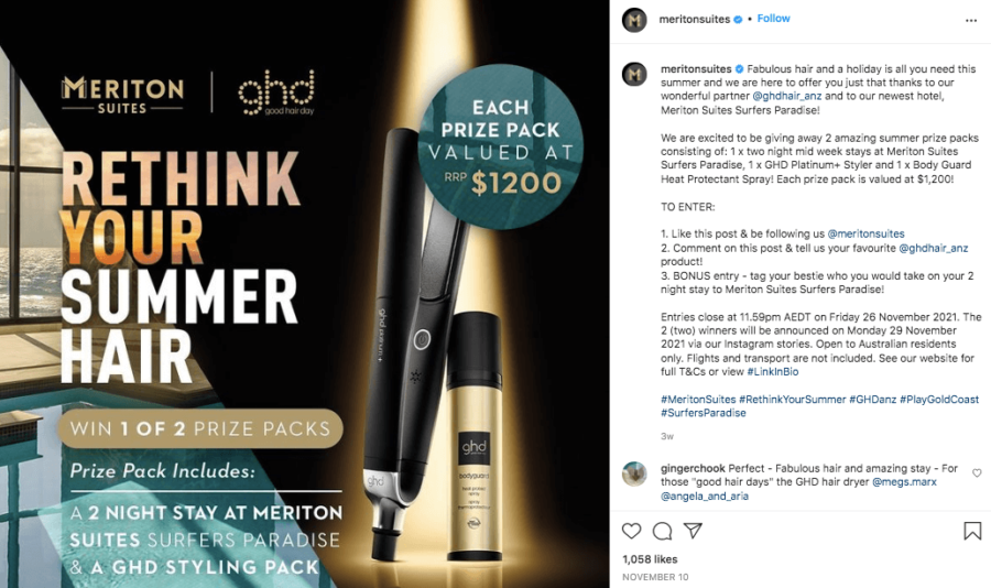 Meriton Suites Good Hair Day GDH Instagram competition Nov 2021