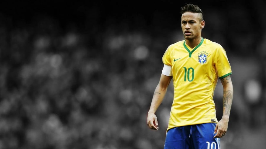 Neymar wallpaper HD photo Brazil shirt 900 x 506 pixels laptop standing on pitch