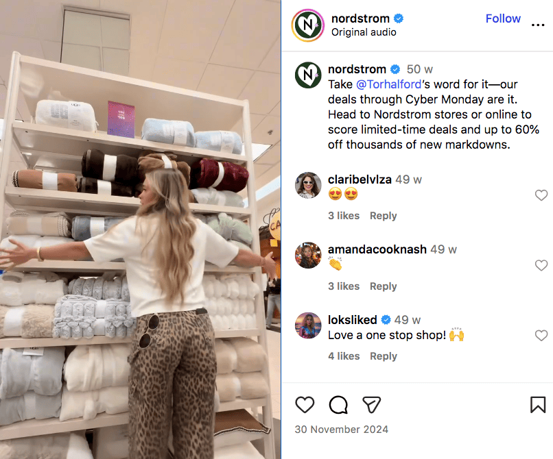 Nordstrom Cyber Monday deals video 2024 Instagram post