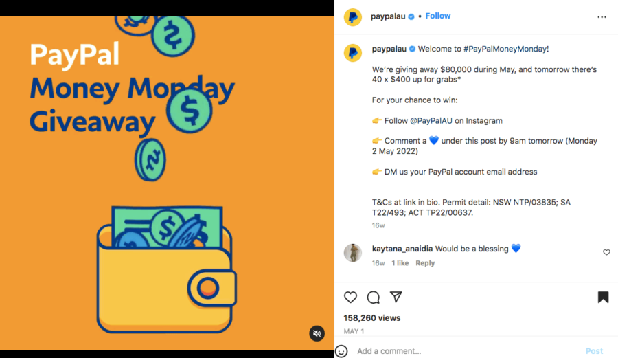 Paypal money monday giveaway game of chance competition Instagram