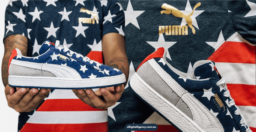 Puma cat logo gold suede sneaker new American flag