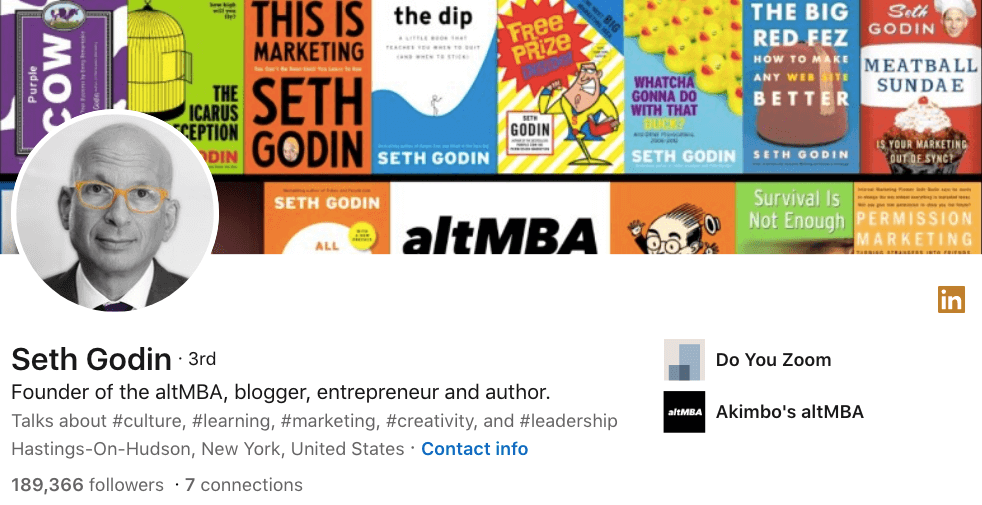 Seth Godin Linkedin profile cover image author style