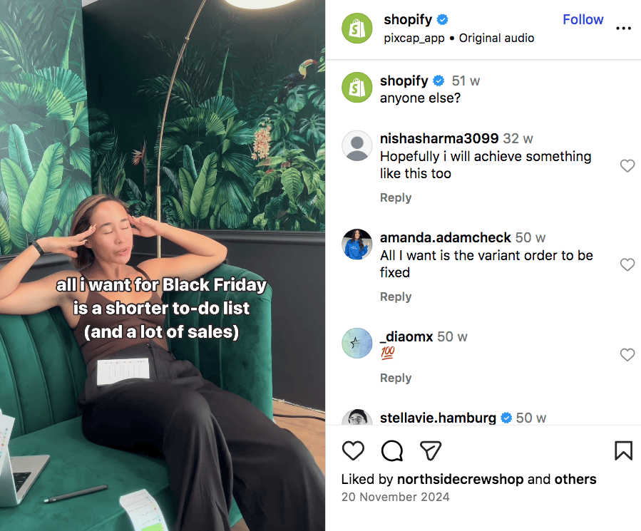 Shopify Black Friday Instagram reel shorter to do list sales
