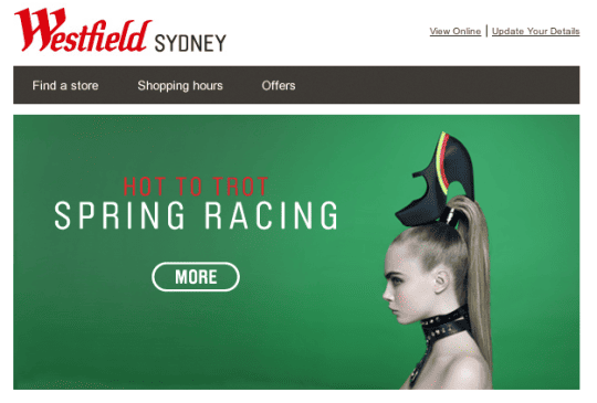 Spring Racing Hot to Trot Westfield Shopping Centre controversial sexualised exploitative ad Australia