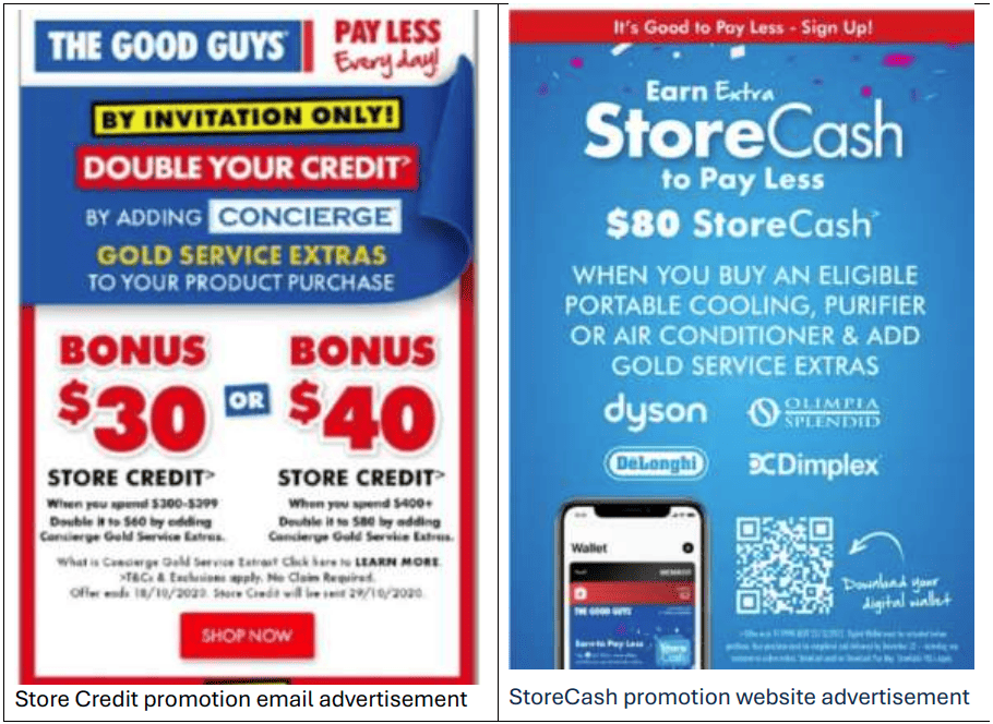 The Good Guys StoreCash promotion misleading advertising Australia
