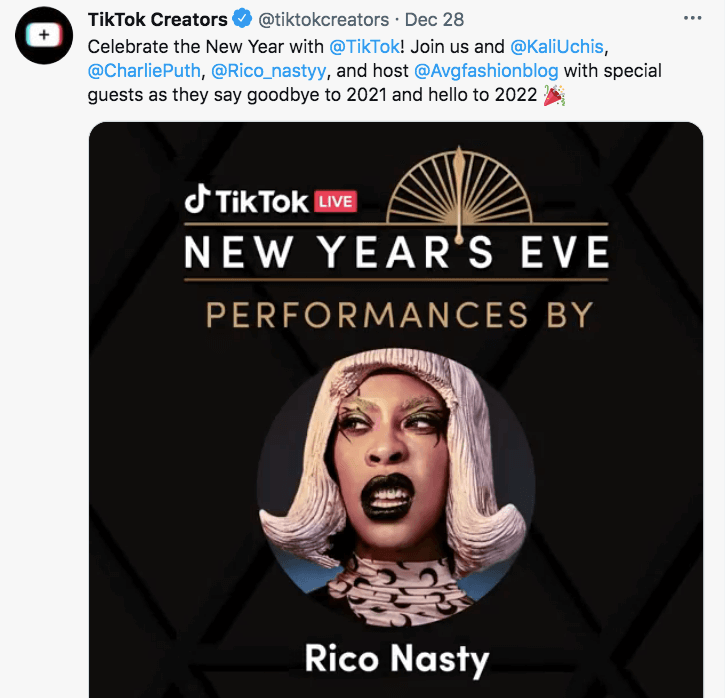 TikTok New Year caption Twitter post 2021