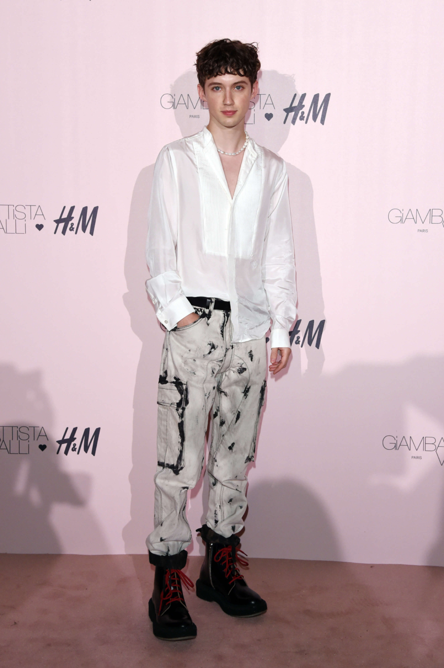 Troye Sivan cargo pants H&M white denim transparent shirt