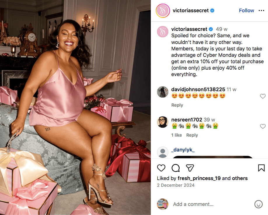 Victoria's Secret Cyber Monday deals 10 percent off Instagram post