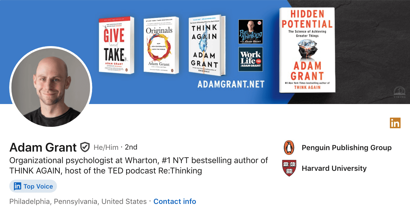 author style LinkedIn profile cover image Adam Grant