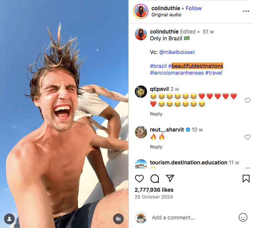 #beautifuldestinations a popular travel hashtag on Instagram