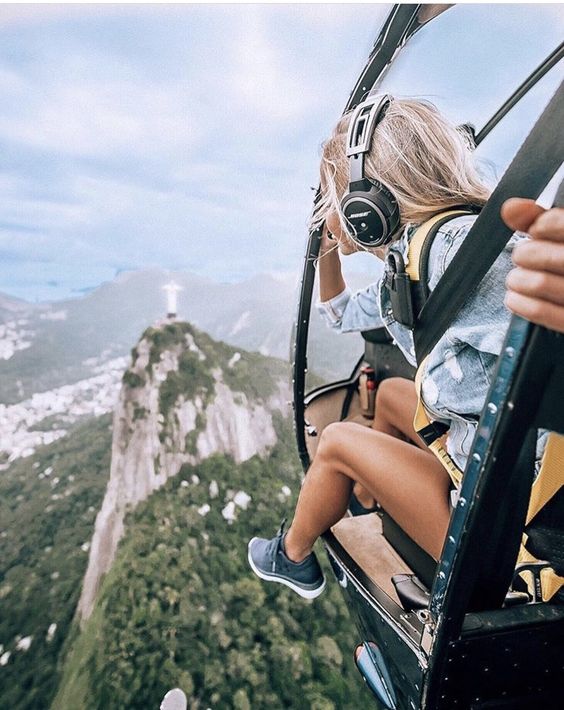 behind angle back perspective creative photography girl cristo redentor concorvado helicopter