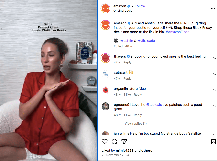 best Black Friday marketing idea example Amazon video post on Instagram 2024