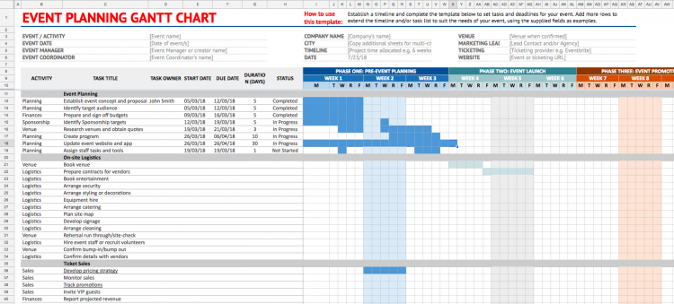 best event planning template gantt chart