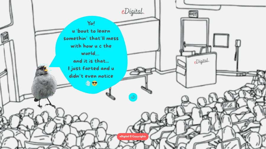 bird farted breathing in wisdom speaker funny auditorium engaged audience