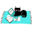 cat laptop rug book red glasses illustration
