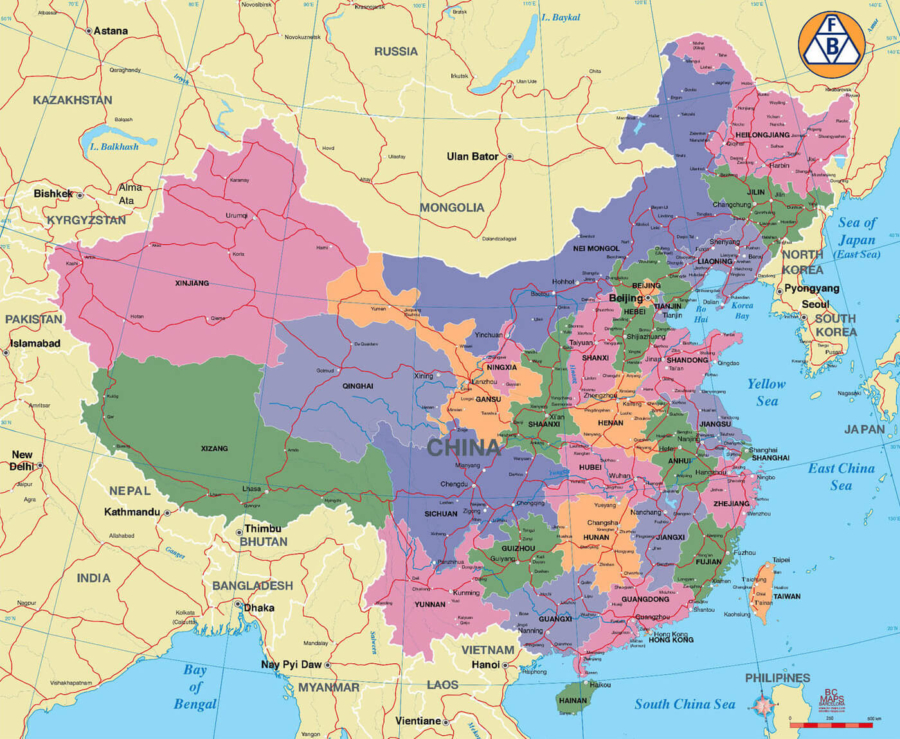 china map provinces names in English