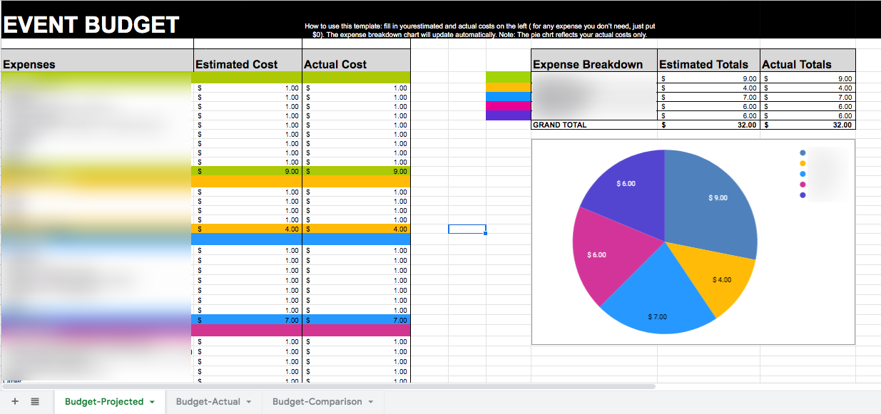 event budget spreadsheet template