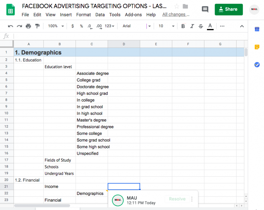 facebook advertising targeting options full list