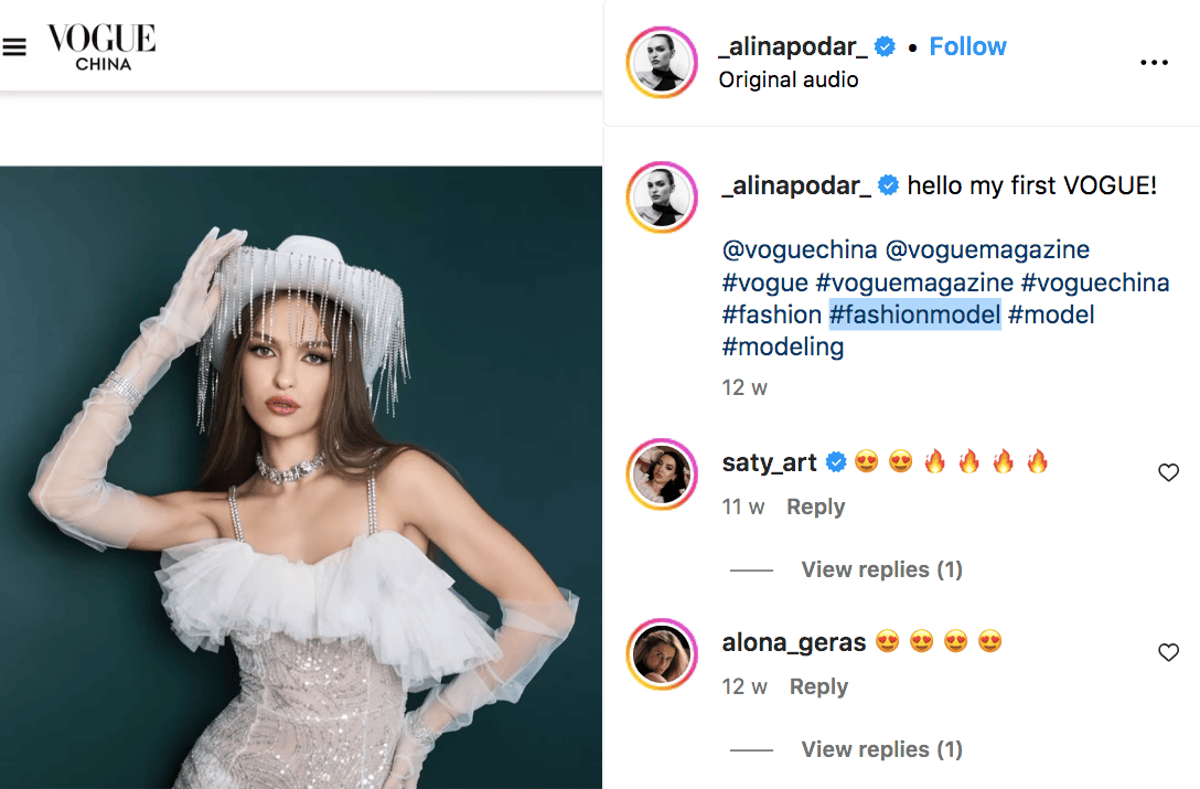 #fashionmodel a popular fashion hashtag on Instagram