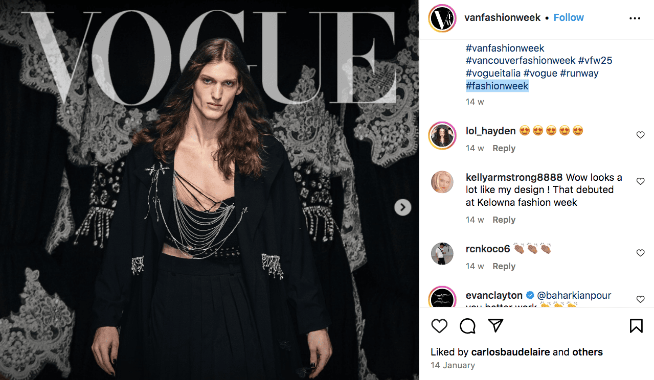#fashionweek a popular fashion hashtag on Instagram