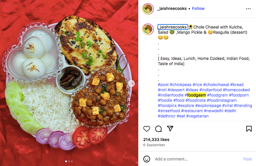 #foodgasm a popular food hashtag on Instagram