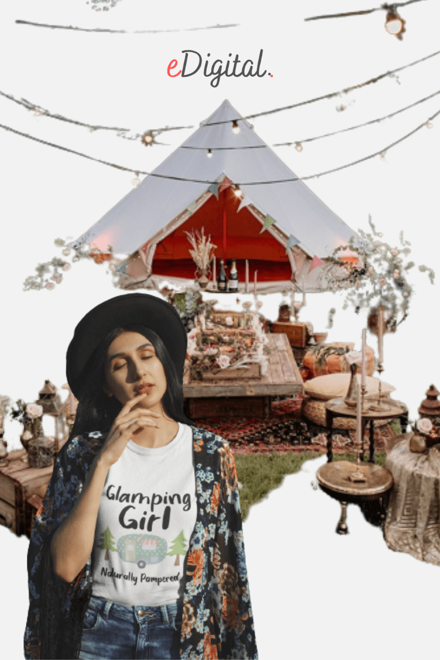 glamping girl tent collage photo