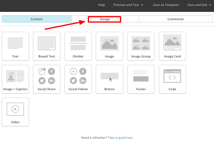 how to change mailchimp background colour click design