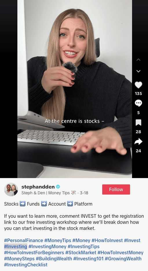#investing a popular finance hashtag on TikTok