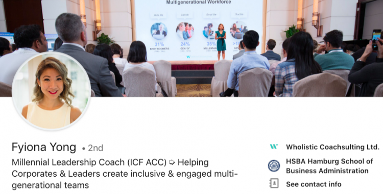 linkedin profile cover photo idea speaker style fyiona yong